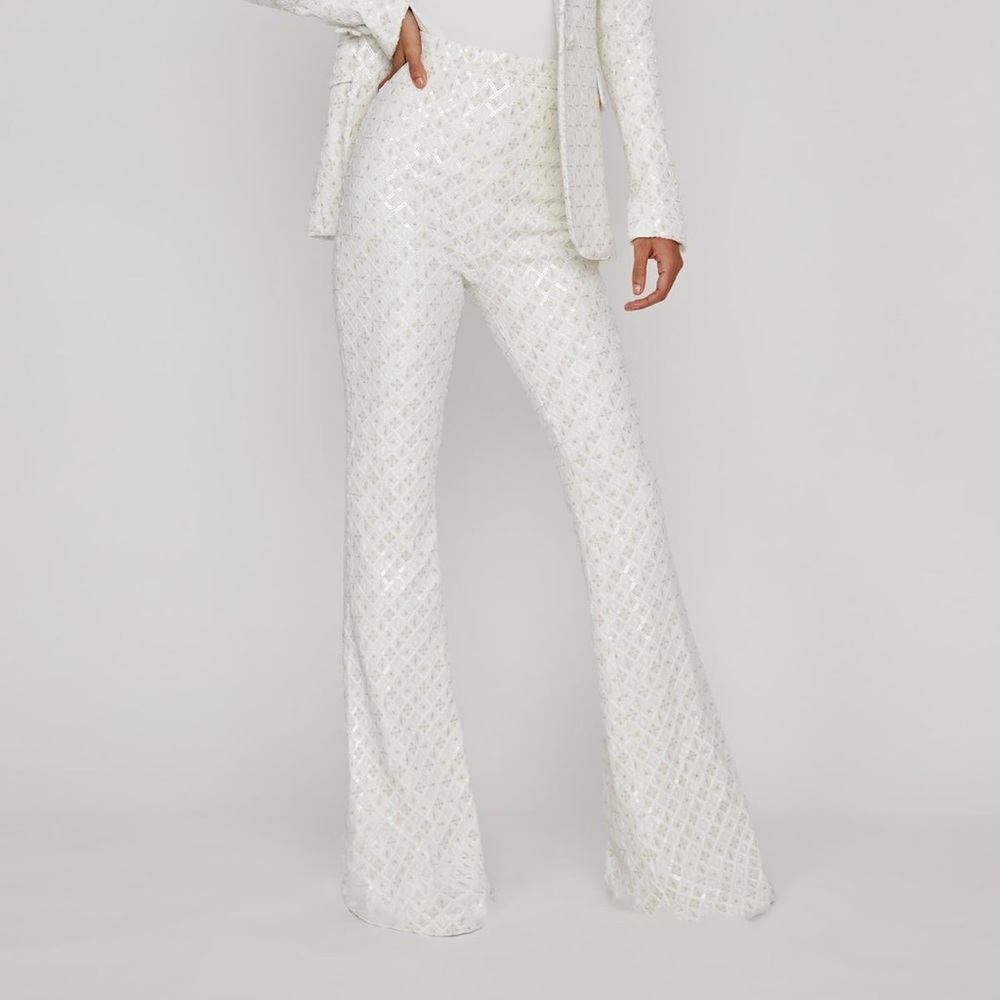 Nadine Merabi Meghan Sequin White Trousers Size Medium